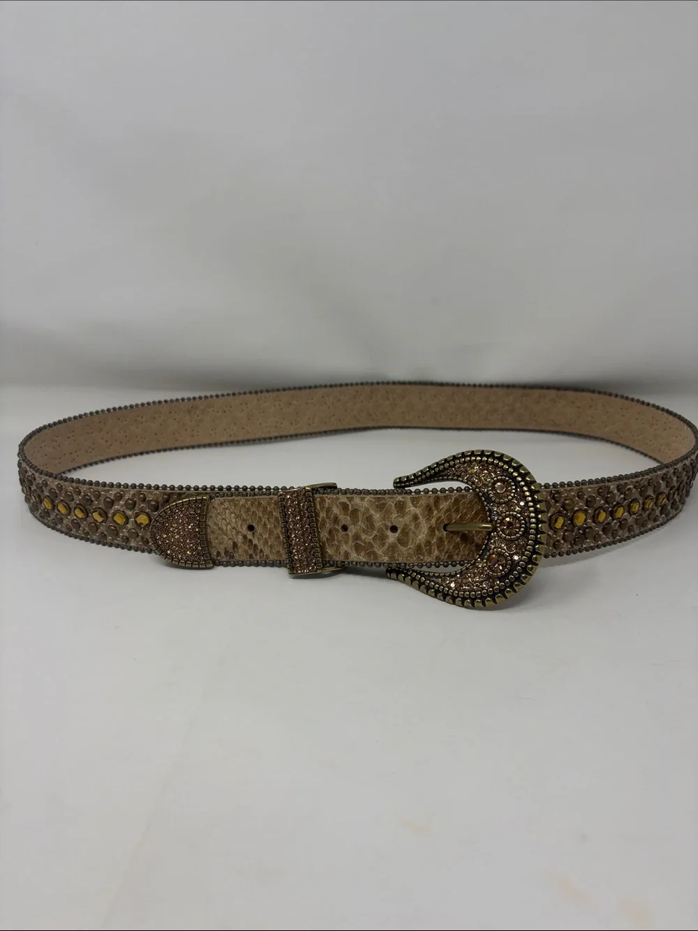 Chico’s Embellished Tan Leather Western-Style Belt Size Large
